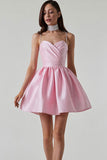 Flytonn-nye outfits Silky Sweetheart Spaghetti Strap Pleated Satin Skater Mini Dress - Pink