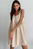 Flytonn-nye outfits Cute Tiered Ruffle Empire Waist Linen Mini Summer Sundress - Khaki