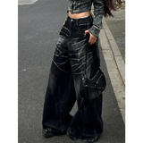 Flytonn-Women's Baggy Blue Jeans Vintage America Y2k Denim Trousers Harajuku High Waist Cowboy Pants 2024 Autumn Trashy Clothes