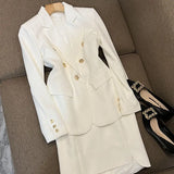 Flytonn-y2k outfits Autumn 2024 White Dress Suit Temperament Goddess Style Advanced Irregular Tank Dress  Blazer Coat Two Piece Set Women Outfits