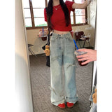 Flytonn-Women Blue Cargo Bow Jeans Y2k 90s Aesthetic Baggy Denim Trouser Harajuku High Waist Wide Cowboy Pants Trashy 2000s Clothes