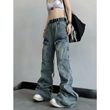 Flytonn-2024 Blue Women Jeans High Waist Vintage Straight Baggy Denim Pants Streetwear Y2K American Style Fashion Wide Leg Denim Trouser