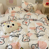 Flytonn-2025 Spring Bedding Set Korean Style Duvet Cover Set No Filler Fashion Floral Ins Twin Double Queen Size Boys Girls Flat Sheet Pillowcases Bedding Linen