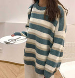 Flytonn-back to school outfits Loose Long Knitted Striped Sweater-spring outfits