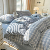 Flytonn-2025 Spring Bedding Set Classic Plaid Bedding Set Grey Pink Ins Twin Queen Duvet Cover Flat Sheet Pillowcase No Filler Girl Boys Hotel Home Bed Linens