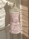 Flytonn-Valentines Gift party dress Sexy A Line Spaghetti Straps Pink Lace Vacation Dresses Short Birthday Outfits Fly330