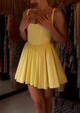 Flytonn-back to school outfits Sexy A Line Straps Yellow Short Homecoming Dresses 21st Birthday Outfit C2103