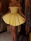 Flytonn-back to school outfits Sexy A Line Straps Yellow Short Homecoming Dresses 21st Birthday Outfit C2103