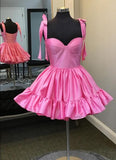 Flytonn-back to school outfits Sexy A Line Straps Pink Short Satin Homecoming Dresses 21st Birthday Outfit C2105