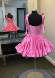 Flytonn-back to school outfits Sexy A Line Straps Pink Short Satin Homecoming Dresses 21st Birthday Outfit C2105