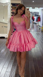 Flytonn-back to school outfits Sexy A Line Straps Pink Short Satin Homecoming Dresses 21st Birthday Outfit C2105