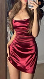 Flytonn-back to school outfits Modest Sheath Spaghetti Straps Burgundy Short Satin Homecoming Dresses Party Dress C2146