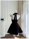 Flytonn-back to school outfits Modest A line Halter Black Short Homecoming Dresses Tulle Birthday Outfits C2220