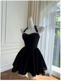 Flytonn-back to school outfits Modest A line Halter Black Short Homecoming Dresses Tulle Birthday Outfits C2220