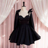 Flytonn-back to school outfits Modest A line Straps Black Short Homecoming Dresses Birthday Outfits With Bow C2225