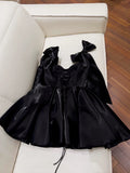 Flytonn-back to school outfits Modest A line Straps Black Short Homecoming Dresses Birthday Outfits With Bow C2225