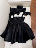 Flytonn-back to school outfits Modest A line Straps Black Short Homecoming Dresses Birthday Outfits With Bow C2225