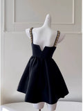 Flytonn-back to school outfits Cute A line Spaghetti Straps Black Satin Homecoming Dresses Birthday Outfits C2235