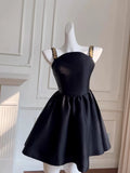 Flytonn-back to school outfits Cute A line Spaghetti Straps Black Satin Homecoming Dresses Birthday Outfits C2235