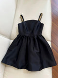 Flytonn-back to school outfits Cute A line Spaghetti Straps Black Satin Homecoming Dresses Birthday Outfits C2235