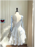 Flytonn-back to school outfits Sexy Ball Gown Straps White Flowers Chiffon Homecoming Dresses Birthday Outfits C2245