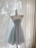 Flytonn-back to school outfits Modest A line Spaghetti Straps Light Skye Blue Lace Short Homecoming Dresses Birthday Outfit C2256