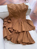 Flytonn-back to school outfits Modest A line Spaghetti Straps Brown Lace Short Homecoming Dresses Birthday Outfit C2257