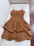 Flytonn-back to school outfits Modest A line Spaghetti Straps Brown Lace Short Homecoming Dresses Birthday Outfit C2257