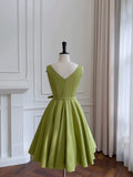 Flytonn-back to school outfits Simple A Line Straps Green Short Satin Homecoming Dresses 18th Birthday Outfit C2292