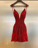 Flytonn-back to school outfits Luxury Red Beaded Homecoming Dresses Bodycon Mini Party Dress C2517