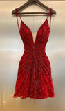 Flytonn-back to school outfits Luxury Red Beaded Homecoming Dresses Bodycon Mini Party Dress C2517