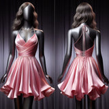 Flytonn-back to school outfits Simple A Line Halter Pink Short Birthday Outfits Satin Homecoming Dresses C2604