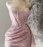 Flytonn-back to school outfits Sexy Sheath Strapless Pink Sequin Homecoming Dresses Short Birthday Outfits C2607