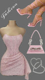 Flytonn-back to school outfits Sexy Sheath Strapless Pink Sequin Homecoming Dresses Short Birthday Outfits C2607