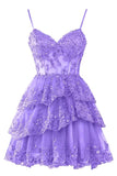 Flytonn-back to school outfits Homecoming Dresses for Teens Sparkly Tulle Lace Applique Tiered A-line Hoco Dress C2661