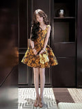 Flytonn-back to school outfits 16th Birthday Ball Gown Straps Yellow Floral Homecoming Dresses Satin Short Mini Party Dress C2680