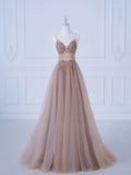 Flytonn-Cyber Monday Christmas party outfits Elegant A-Line Spaghetti Straps Tulle Long Prom Dress Evening Dress C3226