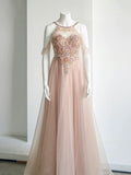 Flytonn-Cyber Monday Christmas party outfits Elegant A-Line Jewel Neckline Tulle Long Prom Dress Evening Dress C3227