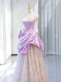 Flytonn-Cyber Monday Christmas party outfits Elegant A line Off The Shoulder Pink Satin Ruffles Long Prom Dress Evening Dress C3233