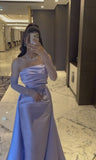 Flytonn-Cyber Monday Christmas party outfits Classy Sheath Strapless Long Sleeves Lilac Long Satin Party Dress Prom Dresses Evening Dress C3276