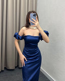 Flytonn-Cyber Monday Christmas party outfits Sexy Sheath Off The Shoulder Royal Blue Long Satin Prom Dresses Party Dress C3289