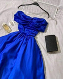 Flytonn-Cyber Monday Christmas party outfits Sexy A line Off The Shoulder Royal Blue Prom Dress With Pleated Long Satin Prom Dresses Party Dress C3296