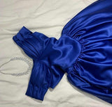 Flytonn-Cyber Monday Christmas party outfits Sexy A line Off The Shoulder Royal Blue Prom Dress With Pleated Long Satin Prom Dresses Party Dress C3300