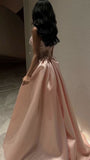 Flytonn-Cyber Monday Christmas party outfits Classy A Line Strapless Pink Long Satin Party Dress Prom Dresses Evening Dress C3306