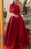 Flytonn-Cyber Monday Christmas party outfits Classy A line One Shoulder Half Sleeves Red Long Party Dress Prom Dresses Evening Dress C3316