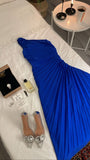 Flytonn-Cyber Monday Christmas party outfits Classy Sheath One Shoulder Royal Blue Chiffon Long Party Dress Prom Dresses Evening Dress C3326