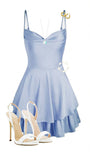 Flytonn-back to school outfits Simple A line Straps Short Blue Homecoming Dress 20th Birthday Outfits C633