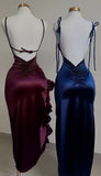 Flytonn-Cyber Monday Christmas party outfits Vintage Mermaid Spaghetti Straps Custom Silk Satin Blue Long Prom Dresses C730