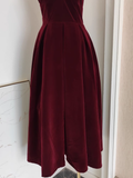 Flytonn-Valentines Gift party dress Simple A line Sleeveless Burgundy Velvet Party Dress Holiday Birthday Dresses For Women Fly350