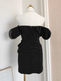 Flytonn-Valentines Gift party dress Cute A line Off The Shoulder Black Party Dress Short Birthday Dresses With BEads Fly356